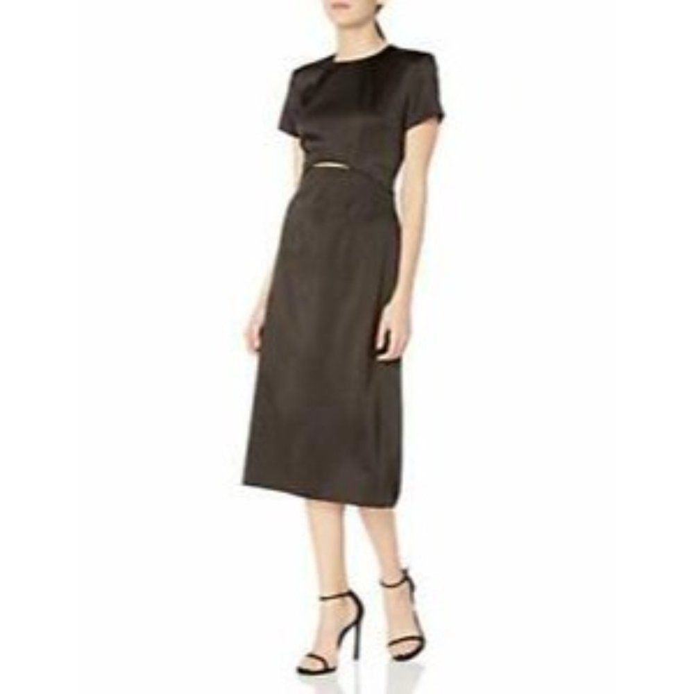 Elliat Womens Black Apparel Priscilla Cap Sleeve Cut Out Midi Sheath Dress Sz M